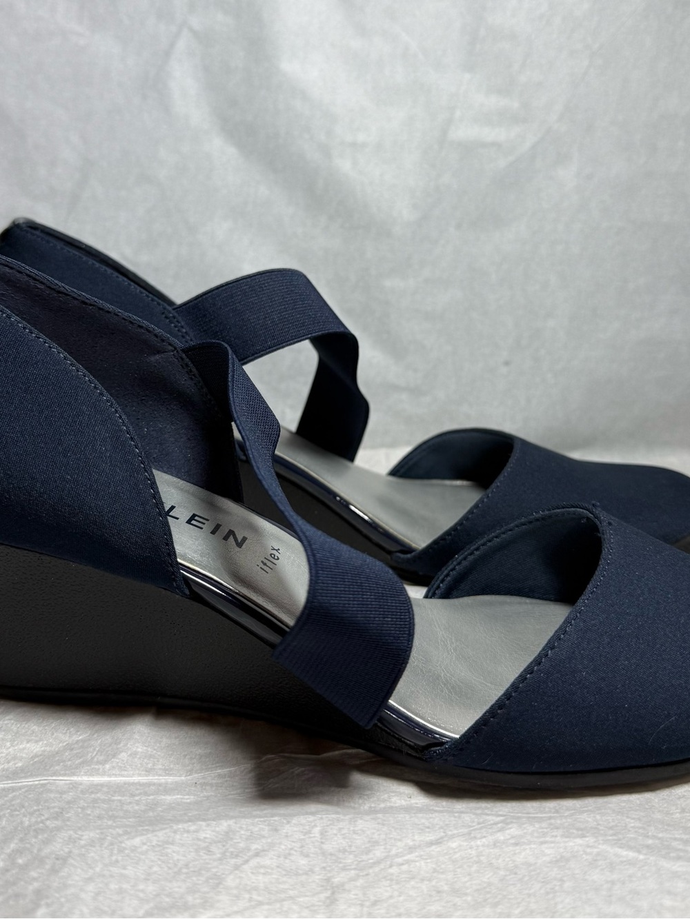 Calvin Klein Dark Navy Stretch-Strap Wedge Sandals